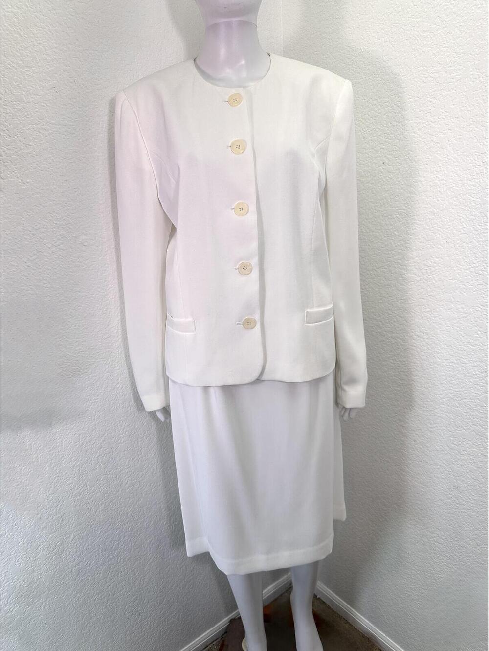 Sz 14 Jacqueline Ferrar White Suit Blazer Pencil Skirt Business Office